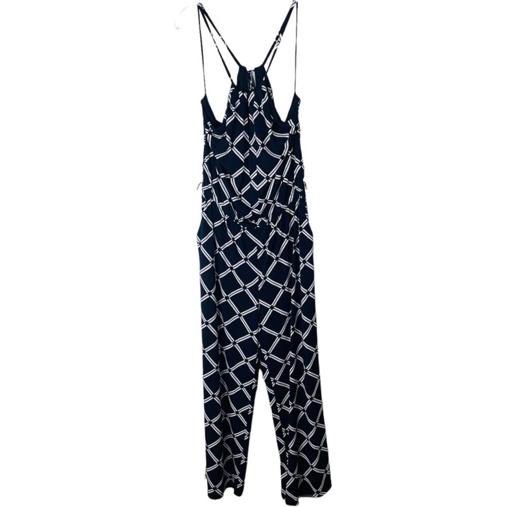 Crown & Ivy blue white striped nautical coastal stretch cropped jumpsuit L/XL